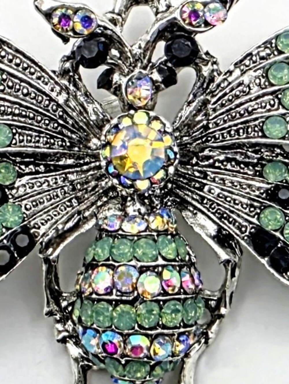 Rhinestone Bee Brooch Silver Tone Crystal Insect Pin Statement Jewelry - Picture 6 of 6